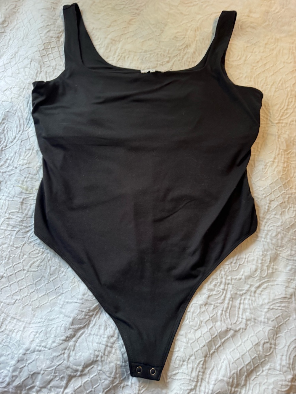 Good American Black Square Neck Bodysuit Womens Size 5 2x Plus Stretch Snap Clo